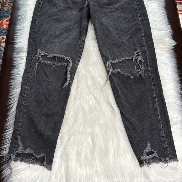 Zara Black Distressed High Rise Mom Jeans - Picture 6 of 9